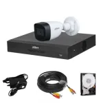 Kit supraveghere Dahua, 1 camera 2MP, lentila 2.8mm, IR 30m, DVR 4 canale, 5MP, 1 x HDD, accesorii SafetyGuard Surveillance