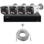 Kit supraveghere Dahua 4 camere 4MP Microfon PoE lentila 2.8mm IR 40m Lumina Alba 30m, NVR WizSense 4 canale PoE 8MP si cablu UTP CAT5 20m SafetyGuard Surveillance