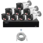 Kit supraveghere IP Dahua 8 camere 4MP Microfon PoE lentila 2.8mm IR 40m Lumina alba 30m, NVR WizSense 8 canale PoE 12MP si cablu UTP CAT5 20m SafetyGuard Surveillance