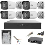 Sistem supraveghere UNV 4 camere IP 5MP IR 30M PoE NVR 4 canale cu accesorii HDD 500GB incluse SafetyGuard Surveillance