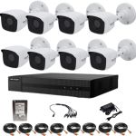 Kit supraveghere Hikvision seria HiWatch 8 camere 5 Megapixeli IR 20m DVR 8 canale Hard 1TB Accesorii incluse SafetyGuard Surveillance