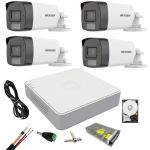 Sistem supraveghere Hikvision 4 camere Dual Light 5 MP cu microfon Lumina alba 40 m IR DVR 4 canale 4 MP lite, Accesorii si hdd inclus SafetyGuard Surveillance