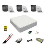 Kit complet supraveghere 5MP Hikvision cu 3 camere Bullet IR 25m, alimentatori, cabluri, mufe, HDD 500 Gb, vizualizare pe internet SafetyGuard Surveillance