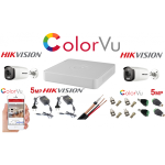 Sistem supraveghere profesional Hikvision Color Vu 2 camere 5MP IR40m DVR 4 canale full accesorii SafetyGuard Surveillance