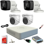 Sistem supraveghere mixt complet Hikvision 4 camere Turbo HD 5 MP 20 m IR si 80 ir DVR 4 canale cu toate accesoriile CADOU HDD 1TB SafetyGuard Surveillance