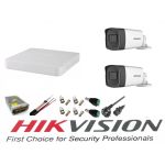 Sistem supraveghere video Hikvision 2 camere 5MP TurboHD IR 40M cu DVR Hikvision 4 canale full accesorii internet SafetyGuard Surveillance