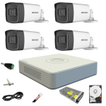 Sistem supraveghere video Hikvision 4 camere de exterior 5MP Turbo HD 2 cu IR 80M si 2 cu IR 40M DVR 4 canale full accesorii HDD 1TB SafetyGuard Surveillance