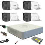 Sistem supraveghere video Hikvision 4 camere de exterior 5MP Turbo HD cu IR 40M DVR 4 canale full accesorii cu cablu coaxial live internet SafetyGuard Surveillance