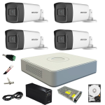 Sistem supraveghere video cu UPS 4 camere Hikvision exterior 5MP Turbo HD 2 cu IR 80M si 2 cu IR 40M DVR 4 canale full accesorii, HARD 1TB SafetyGuard Surveillance