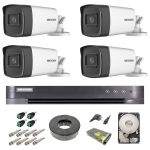 Sistem supraveghere video exterior complet Hikvision 4 camere Turbo HD 5 MP 80 m IR cu toate accesoriile, HDD 1tb SafetyGuard Surveillance