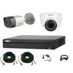 Sistem supraveghere video profesional Dahua HDCVI mixt, 2 camere 2MP IR Smart 20m cu DVR DAHUA 4 canale, accesorii, live internet SafetyGuard Surveillance