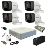 Sistem supraveghere video ultra profesional cu UPS Hikvision 4 camere exterior 5MP Turbo HD cu IR 80M full accesorii cu HARD SafetyGuard Surveillance