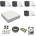 Kit complet 4 camere supraveghere exterior 5MP TurboHD Hikvision IR 40M DVR 4 canale sursa alimentare accesorii hard 1TB SafetyGuard Surveillance