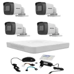 Kit supraveghere video 5 MP Hikvision Turbo HD cu 4 camere DVR 4 canale si cadou cablu HDMI vizualizare pe telefon mobil SafetyGuard Surveillance