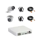 Sistem camere supraveghere video mixt complet 2 camere Hikvision full hd cu IR 20 m plug and play, DVR 4 canale, accesorii SafetyGuard Surveillance