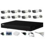 Sistem complet supraveghere cu 8 camere exterior Dahua CMOS 2MP, 3.6mm, Smart IR 20m, IP67, DVR 8 canale, accesorii montaj SafetyGuard Surveillance