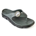 Papuci/slapi pentru barbati, cu bareta intre degete, spuma EVA, verde kaki inchis si negru, marimea 43, Jose Amorales GartenVIP DiyLine