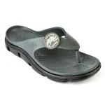 Papuci/slapi pentru barbati, cu bareta intre degete, spuma EVA, verde kaki inchis si negru, marimea 46, Jose Amorales GartenVIP DiyLine
