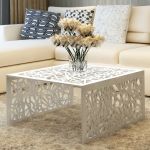 Măsuță de cafea cu design geometric, argintiu, aluminiu  GartenMobel Dekor