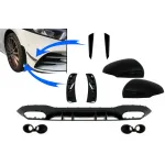 Difuzor cu Grila Aripa Aerisiri Laterale si Ornamente bara fata flapsuri & Capace oglinzi Mercedes A-Class V177 Sedan (2018-2022) Evacuari Negre Performance AutoTuning