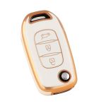 Husa Cheie Briceag Renault Megane 4, Kadjar, Clio, 3 Butoane, Tpu, Alba cu contur gold AutoProtect KeyCars