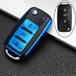Husa Cheie Briceag Vw Golf 6, 3 Butoane, Tpu, Aspect Piele, Albastru AutoProtect KeyCars