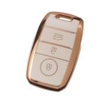 Husa Cheie Kia Sportage, Smartkey, 3 Butoane, Tpu, Alba cu contur auriu AutoProtect KeyCars