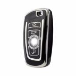 Husa Cheie Smartkey BMW 3/4 Butoane, Seria F, Negru cu contur silver, Tpu AutoProtect KeyCars