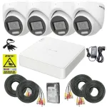 Sistem supraveghere Hikvision, 4 camere 2MP, Dual Light 20m, Microfon, DVR 4 canale, 2MP, Accesorii montaj, HDD 500GB, Autocolant Rovision SafetyGuard Surveillance