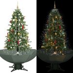 Brad de Crăciun cu ninsoare și bază umbrelă, verde, 170 cm GartenMobel Dekor