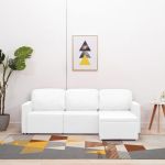 Canapea extensibilă modulară cu 3 locuri, alb, piele ecologică GartenMobel Dekor
