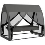 Balansoar gradina, 3 locuri, cu plasa insecte, gri inchis, 240x140x197 cm, functie pat, max 300 kg, Monte Carlo GartenVIP DiyLine