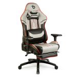 Scaun de gaming ergonomic cu pernă, tetieră, suport picioare și spătar rabatabil, gri/negru/roșu, 84 x 52 / 48 x 50 cm Best CarHome