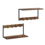 VASAGLE Cuier perete set 2 bucati, PAL si cadru metalic, 50x24x27 cm, maro rustic Household NewTrend
