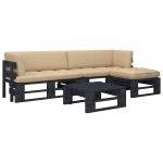 Set mobilier paleți cu perne, 4 piese, negru, lemn pin tratat GartenMobel Dekor