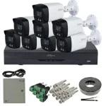 Kit supraveghere analog Dahua 8 camere 5MP lentila 3.6mm IR/lumina alba 40m microfon, DVR 8 canale 8MP 4K functii AI si accesorii SafetyGuard Surveillance