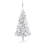 Brad Crăciun pre-iluminat cu set globuri, argintiu, 120 cm, PET GartenMobel Dekor