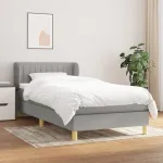 Pat box spring cu saltea, gri deschis, 90x190 cm, textil GartenMobel Dekor