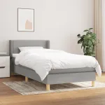 Pat box spring cu saltea, gri deschis, 90x190 cm, textil GartenMobel Dekor