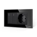 Intrerupator Dublu + Priza cu Rama din Sticla LUXION, Standard Italian, 4M SmartElectro IntelligentHouse