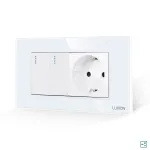 Intrerupator Dublu Cap Scara + Priza cu Rama din Sticla LUXION, Standard Italian, 4M SmartElectro IntelligentHouse