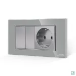 Intrerupator Dublu Cap Scara + Priza cu Rama din Sticla LUXION, Standard Italian, 4M SmartElectro IntelligentHouse