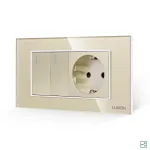 Intrerupator Dublu Cap Scara + Priza cu Rama din Sticla LUXION, Standard Italian, 4M SmartElectro IntelligentHouse