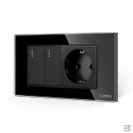 Intrerupator Dublu Cap Scara + Priza cu Rama din Sticla LUXION, Standard Italian, 4M SmartElectro IntelligentHouse