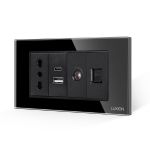 Priza Ingusta + Dubla USB + TV + Internet cu Rama Din Sticla LUXION, Standard Italian, 4M SmartElectro IntelligentHouse