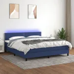 Pat cu arcuri, saltea și LED, albastru, 180x200 cm, textil GartenMobel Dekor