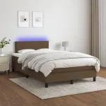 Pat cu arcuri, saltea și LED, maro închis, 120x200 cm, textil GartenMobel Dekor