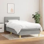 Pat box spring cu saltea, gri deschis, 90x190 cm, textil GartenMobel Dekor