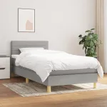Pat box spring cu saltea, gri deschis, 90x190 cm, textil GartenMobel Dekor