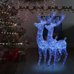 Ren de Crăciun 250 LED-uri, 2 buc., albastru, 180 cm, acril XXL GartenMobel Dekor